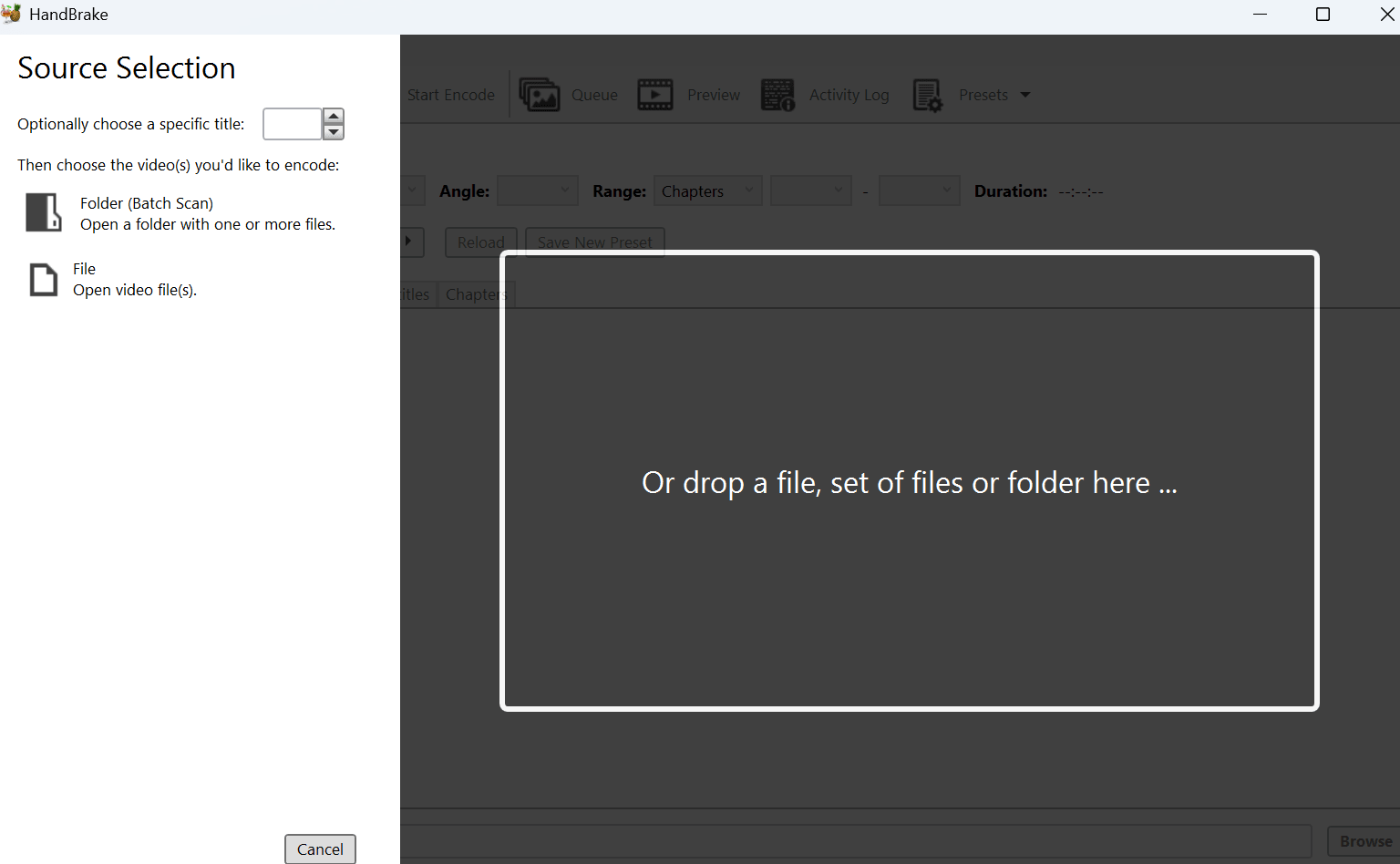 HandBrake Welcome Screen