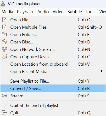 Menu - Media/Convert on VLC