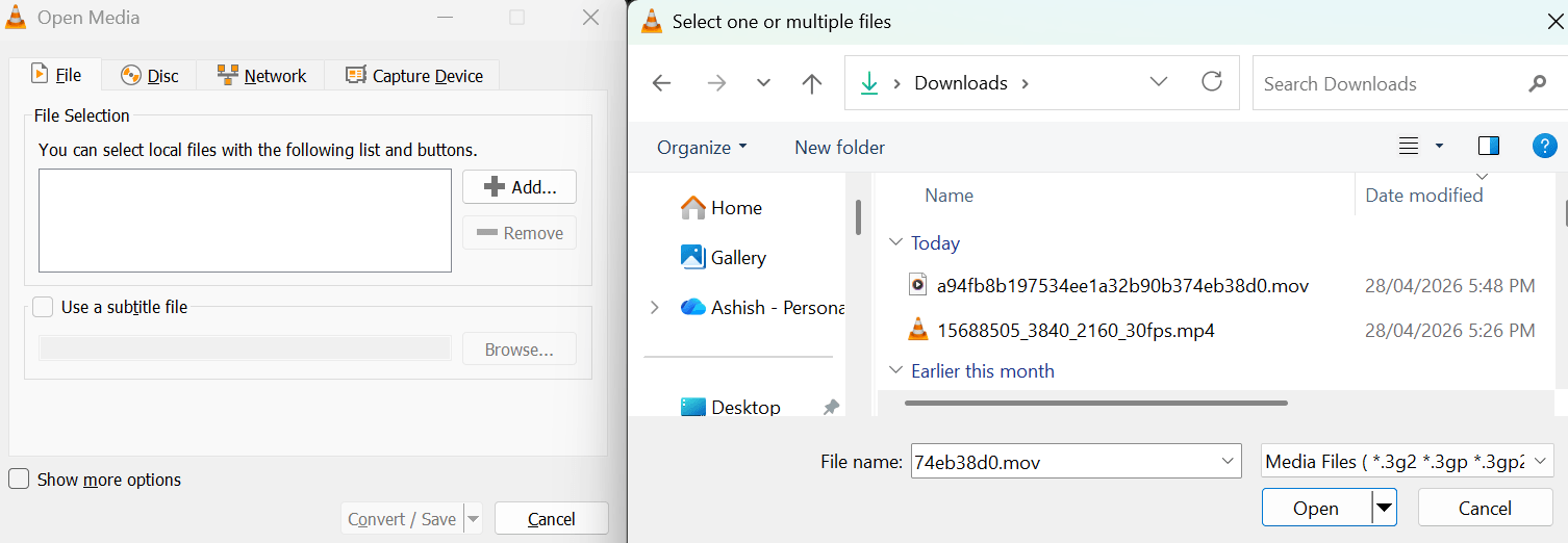 Open/Browse Media File