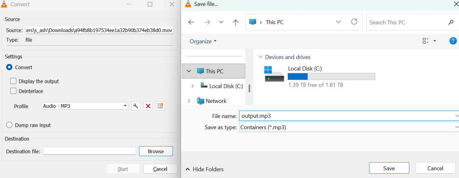 Choose Output Location