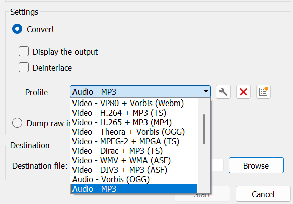 Choosing Target File Type